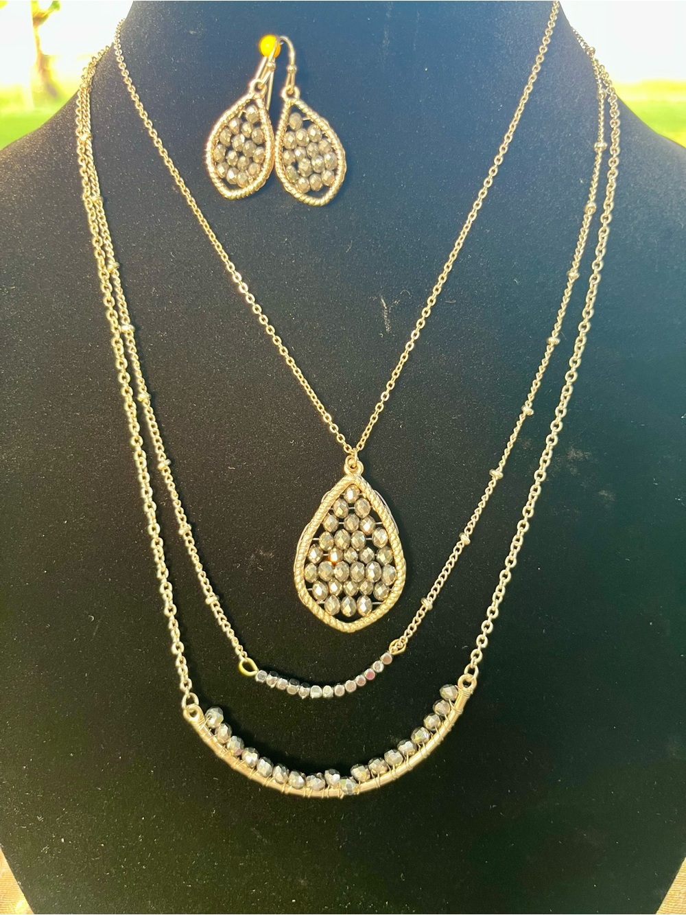 Tweeds Gold-Tone Layered Teardrop Necklace and Earrings Set